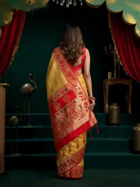 Lemon Yellow Tissue Paithani Saree