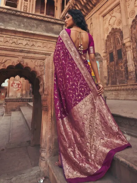 Wine Banarasi Art Silk Saree