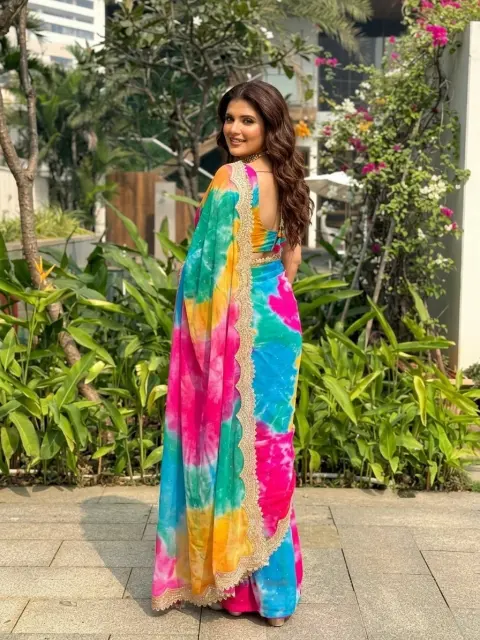 Multicolour Leheriya Tie-Dye Saree