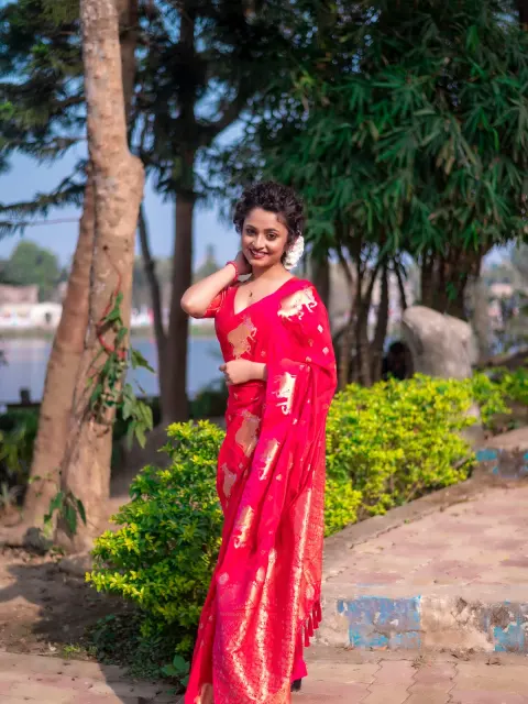 Red Banarasi Silk Blend Saree