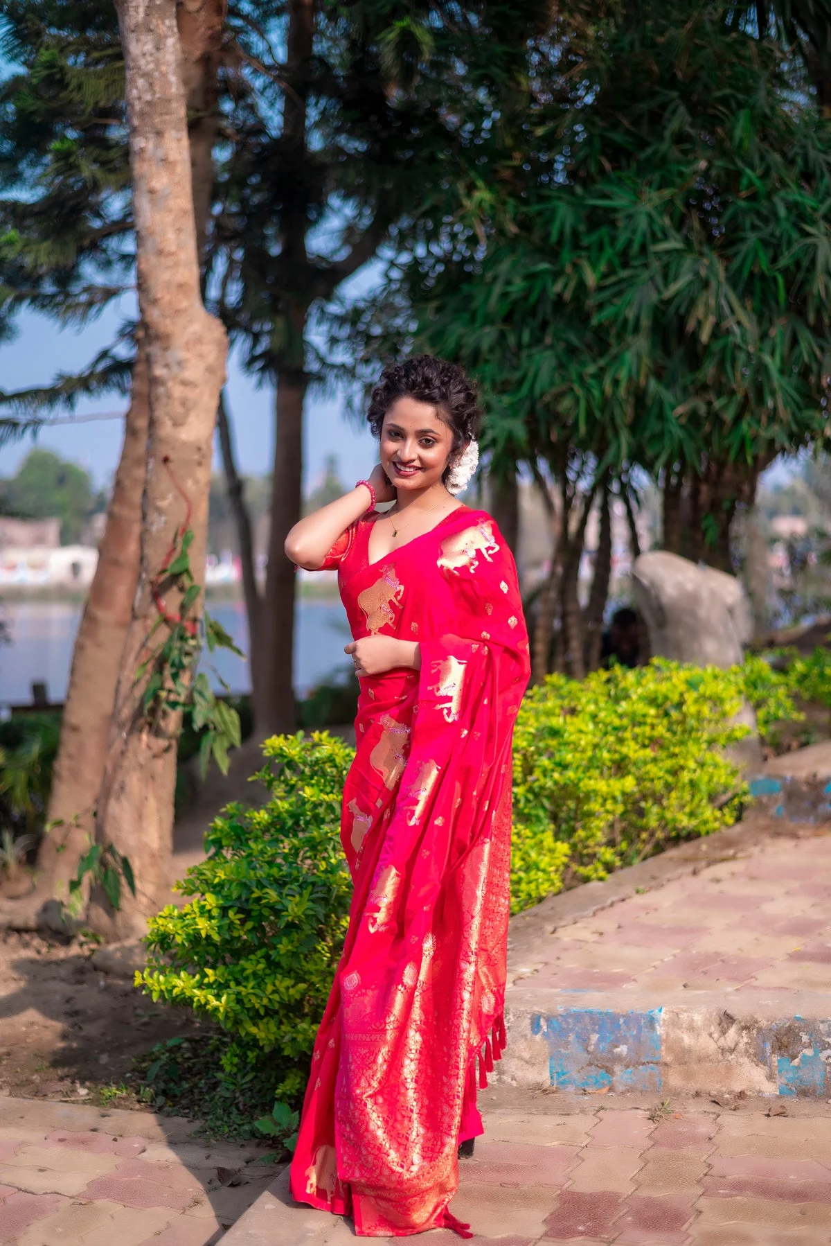 Red Banarasi Silk Blend Saree
