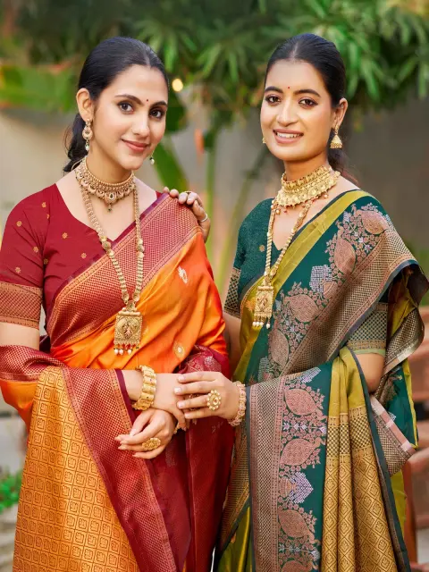 Saffron Orange Soft Silk Saree