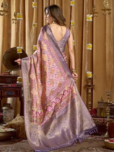 Lavender Cluster Print Saree with Banarasi Border