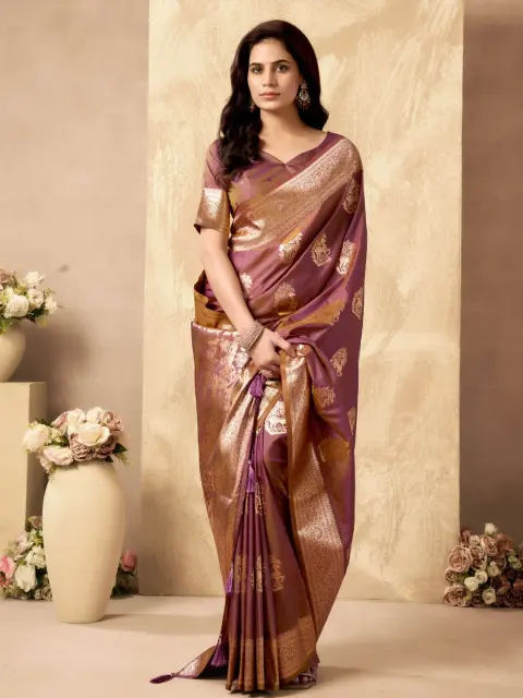 Mauve Banarasi Silk Saree with Rich Pallu