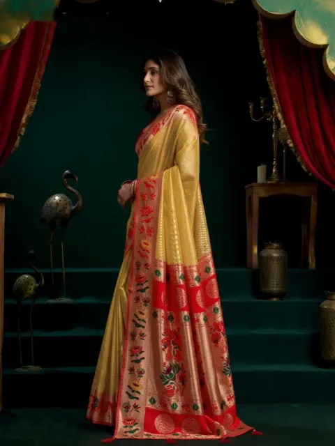 Lemon Yellow Tissue Paithani Saree