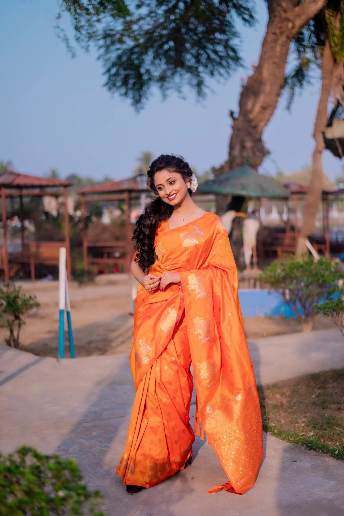 Orange Banarasi Silk Blend Saree