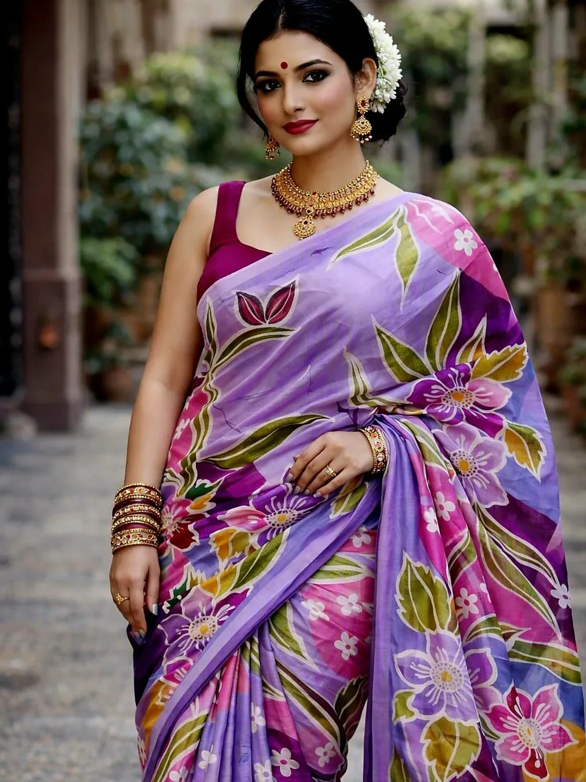 Lavender Botanical Saree