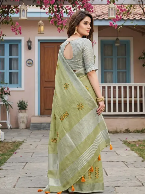 Pista Green Linen Saree