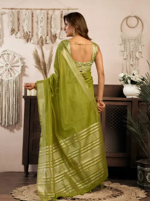 Olive Green Khadi Cotton Saree