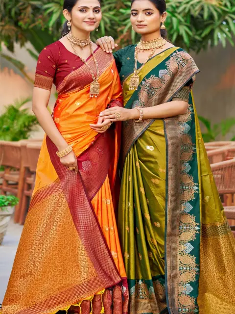 Saffron Orange Soft Silk Saree
