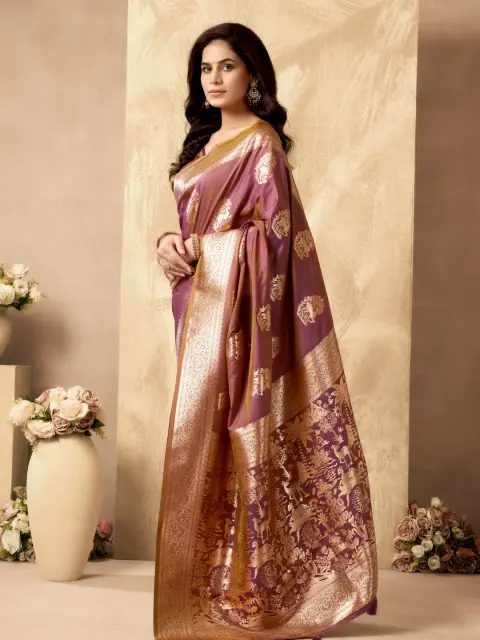 Mauve Banarasi Silk Saree with Rich Pallu