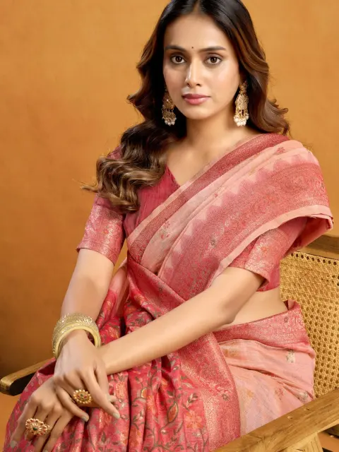 Rose Pink Spun Cotton Saree with Zari Jaal