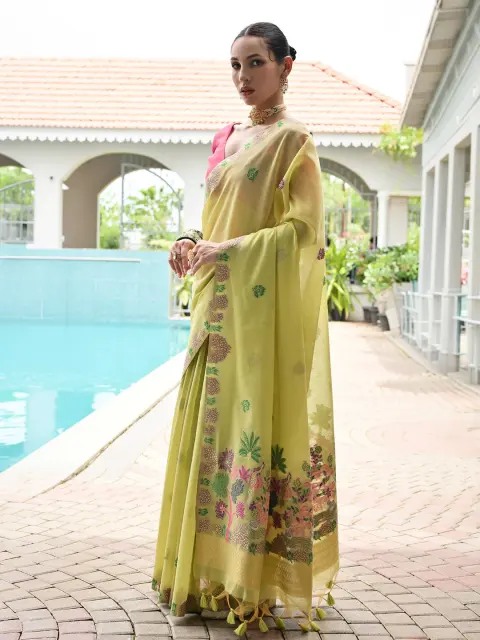 Pista Green Muga Cotton Saree