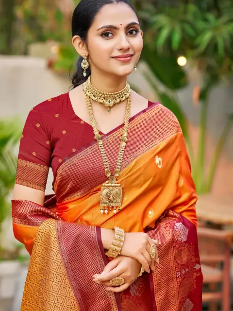 Saffron Orange Soft Silk Saree