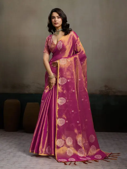 Magenta Tissue Silk Saree