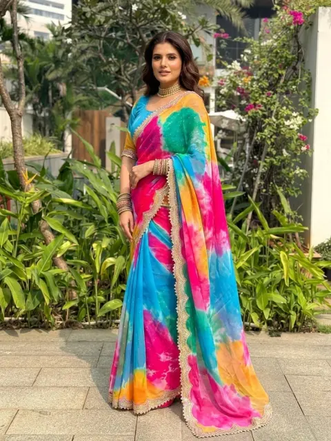 Multicolour Leheriya Tie-Dye Saree