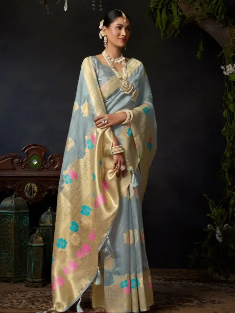 Powder Blue Organza Khadi Saree
