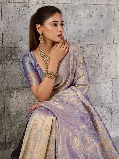 Grey Kanjivaram Silk Blend Saree