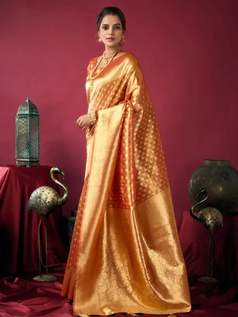 Golden Orange Tissue Silk Saree