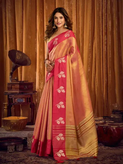 Coral Pink Soft Tissue Saree