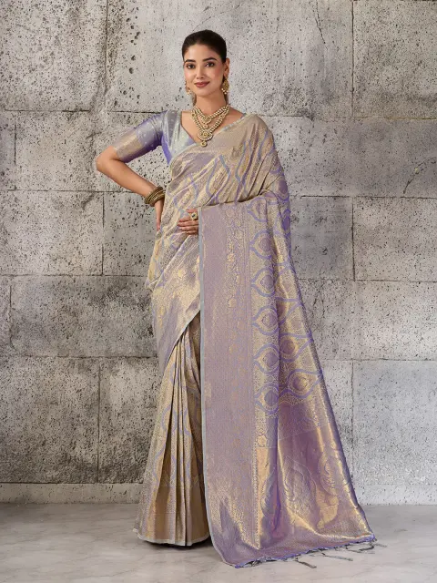 Grey Kanjivaram Silk Blend Saree