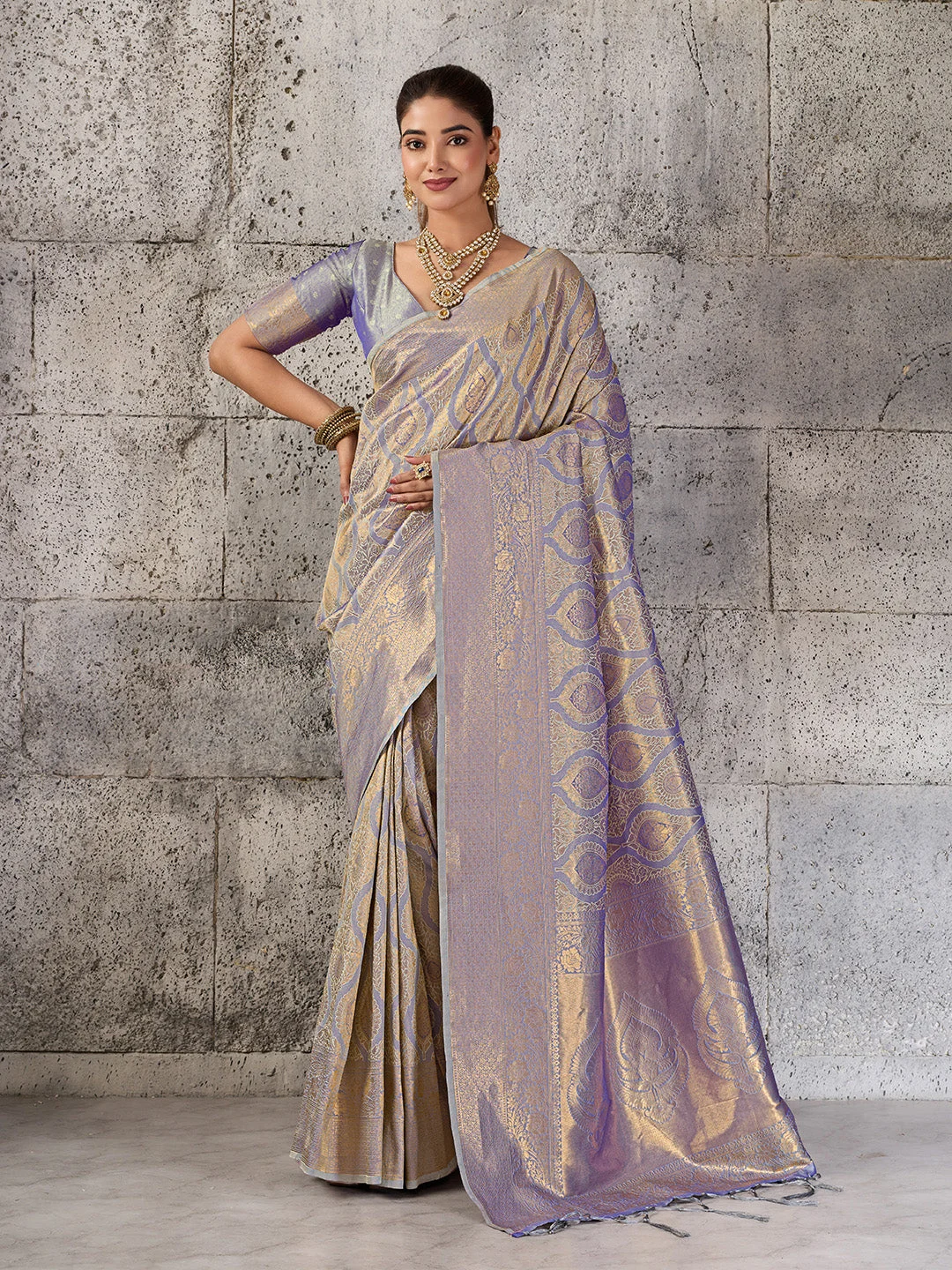 Grey Kanjivaram Silk Blend Saree