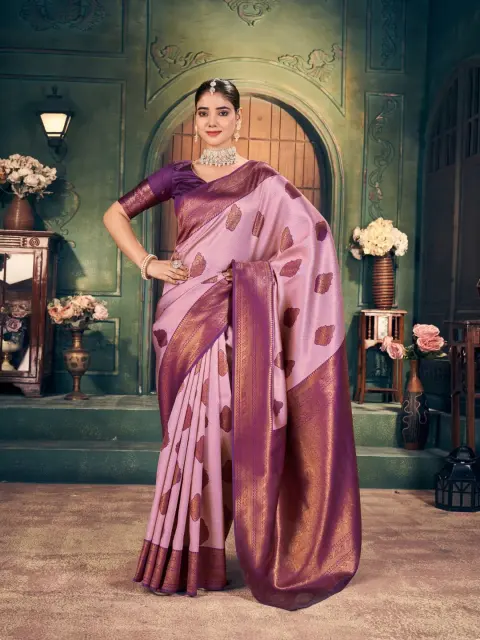 Purple Banarasi Soft Silk Saree