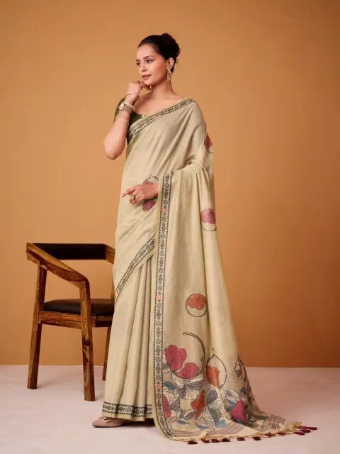 Beige Jamdani Cotton Saree