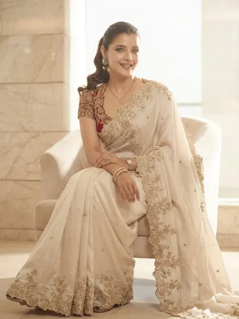 Ivory Embroidered Party Saree