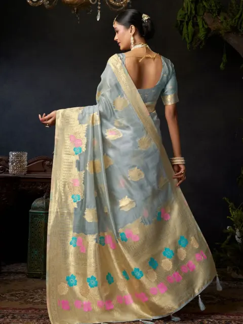 Powder Blue Organza Khadi Saree