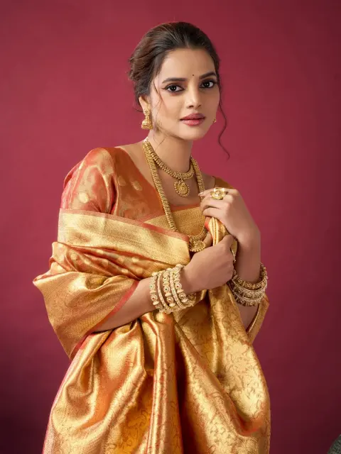 Golden Orange Tissue Silk Saree