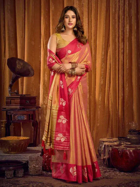 Coral Pink Soft Tissue Saree