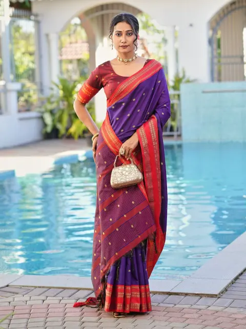 Purple Banarasi Silk Saree with Zari Border