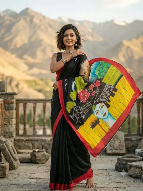 Black Multicolor Art Panel Saree