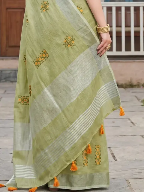 Pista Green Linen Saree