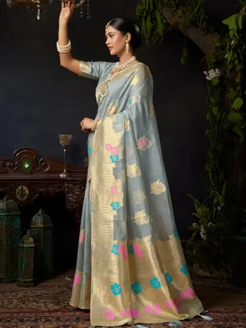 Powder Blue Organza Khadi Saree