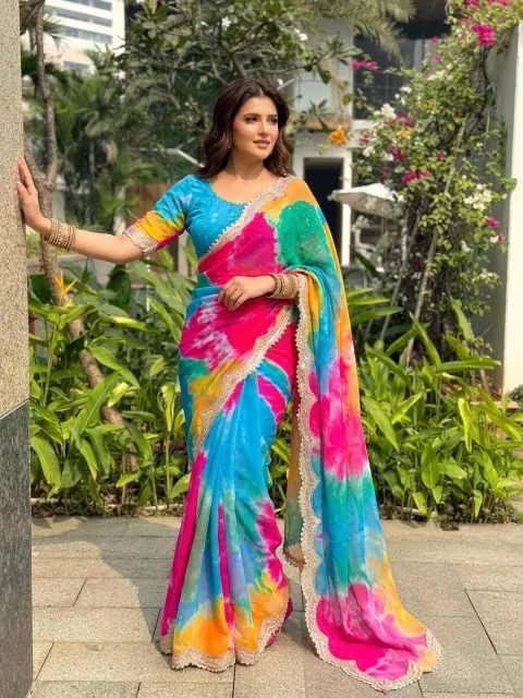 Multicolour Leheriya Tie-Dye Saree