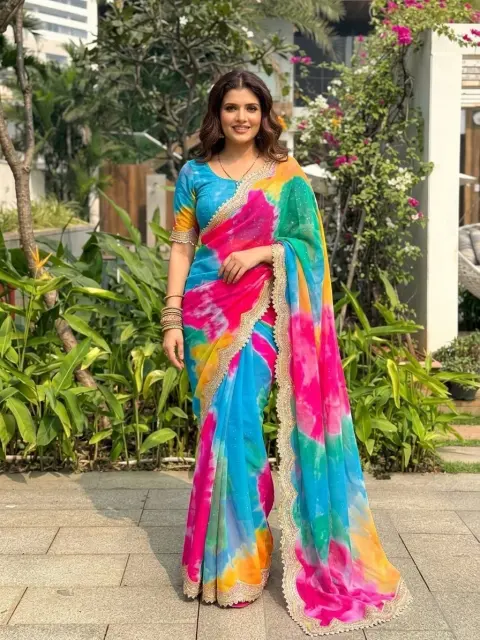 Multicolour Leheriya Tie-Dye Saree