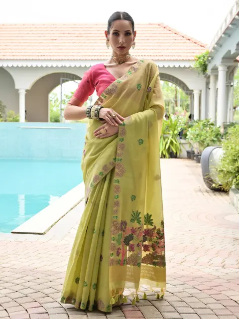 Pista Green Muga Cotton Saree