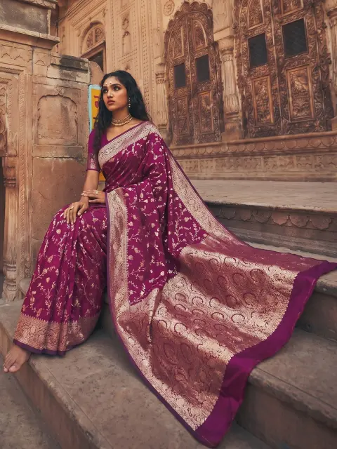 Wine Banarasi Art Silk Saree