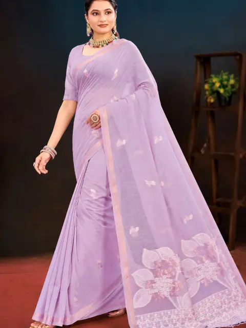 Lavender Cotton Blend Saree