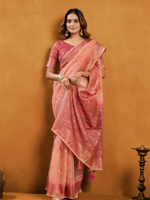 Rose Pink Spun Cotton Saree with Zari Jaal