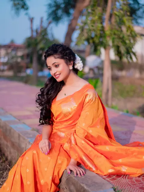 Orange Banarasi Silk Blend Saree