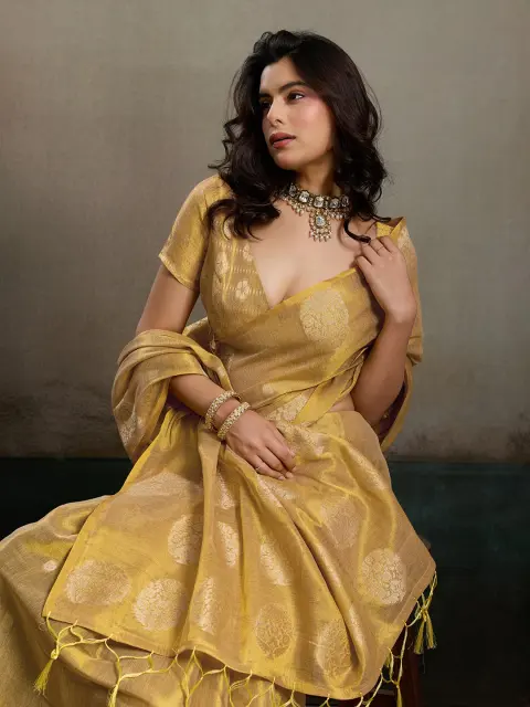Golden Beige Tissue Silk Saree