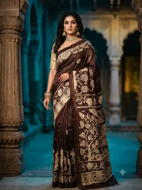 Chocolate Ivory Botanical Saree
