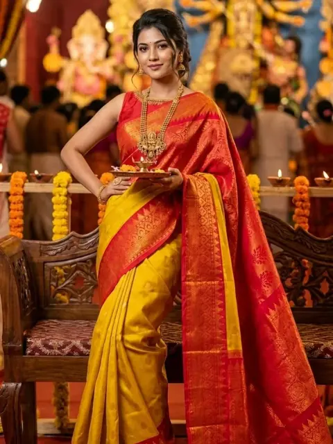 Mustard Red Draped Saree
