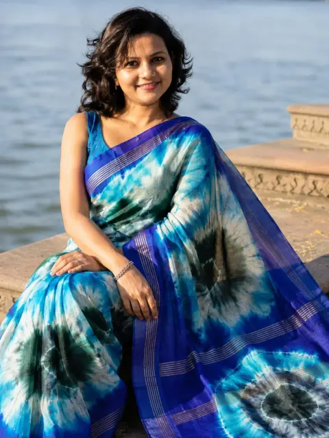 Blue Shibori Effect Saree