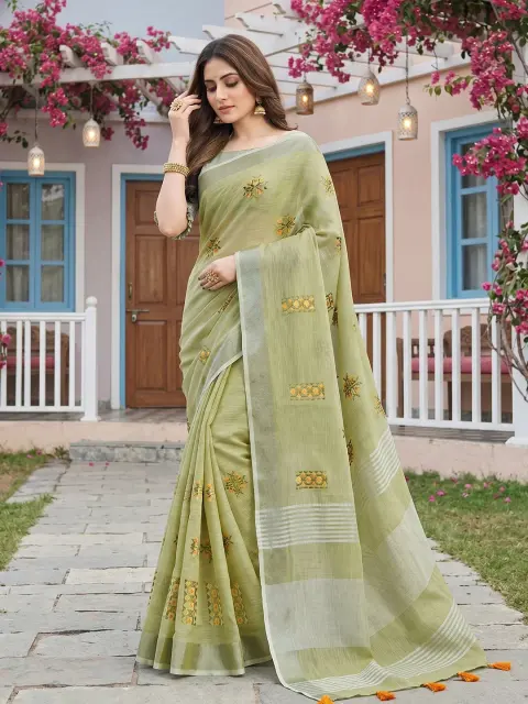 Pista Green Linen Saree