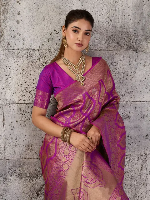 Magenta Kanjivaram Silk Blend Saree