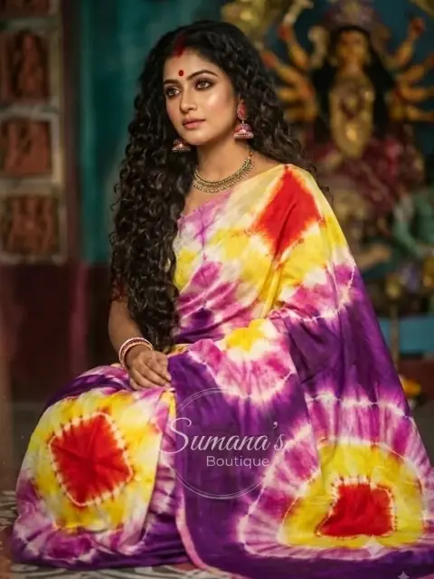 Purple Multicolor Tie-Dye Saree